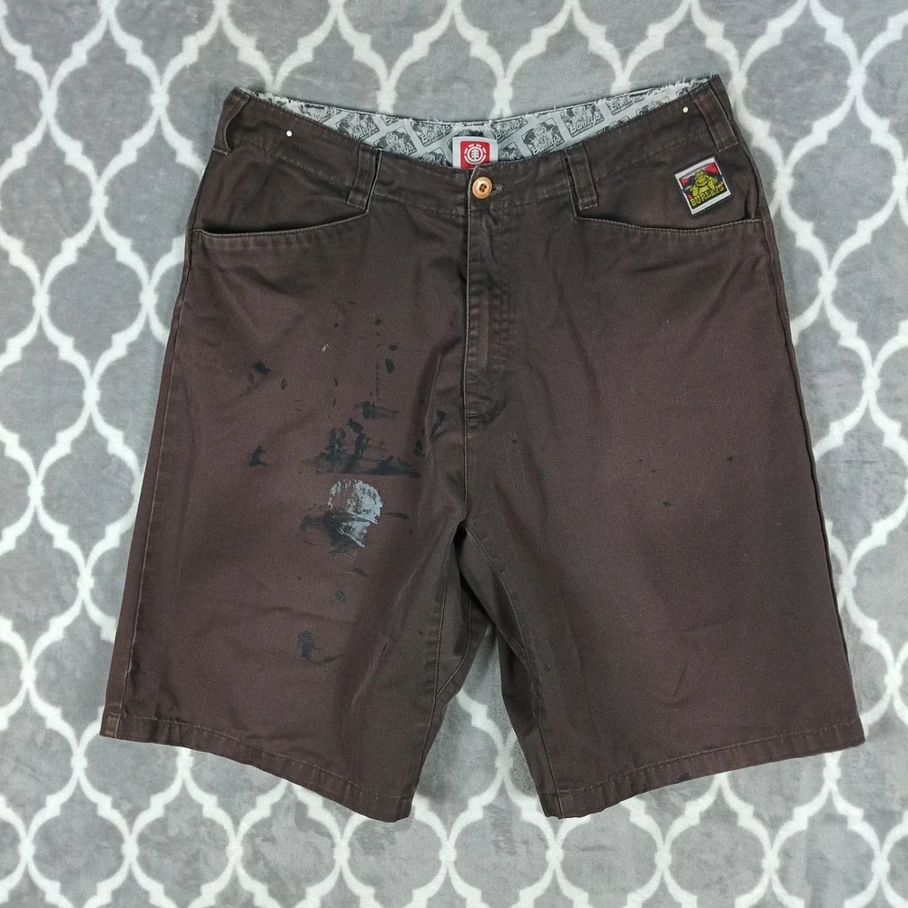Element Shorts Mens Size 34 Brown Burleys Skateboard Thrashed Paint Work